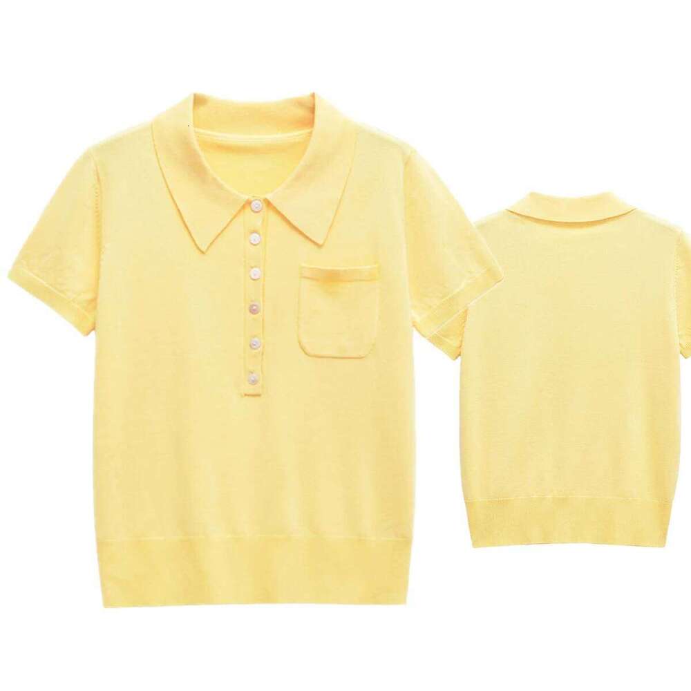 Dave&Di 2025 SS Clothing Minimalist Yellow Knitted T-shirt Short Sleeved Top Polo Shirt For Women 26W0224