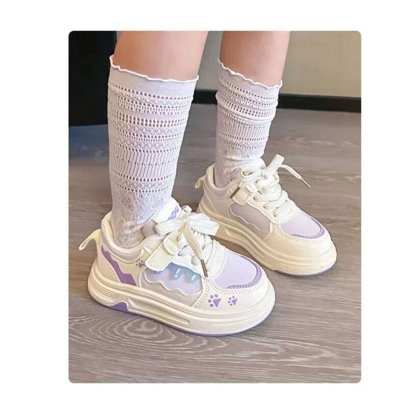 2026 Trend Fashion Sport Shoes For Children PU Leather Teenager Girl's Sneakers Anti-slippery Waterproof Kid's Running Footwear 26W0224