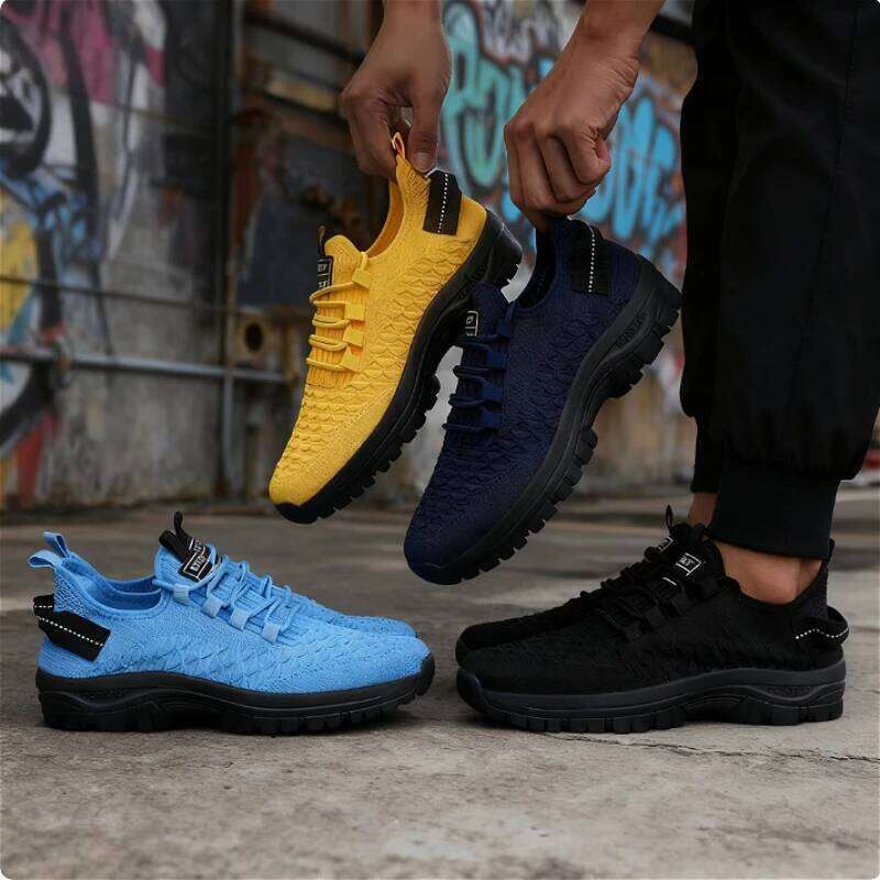 Men's Yellow Knit Outdoor Sneakers Breathable Non-Slip Casual Lightweight Fashion Trendy Daily Athletic Footwear Shoes Men