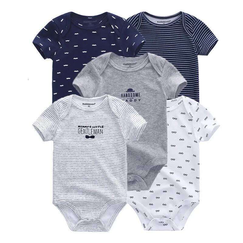Kiddiezoom 5 Pcs/Lot Four Seasons Fashion Short Sleeve Baby Boy Girl Bodysuits Soft 100%Cotton Newborn Clothes 26Y0224