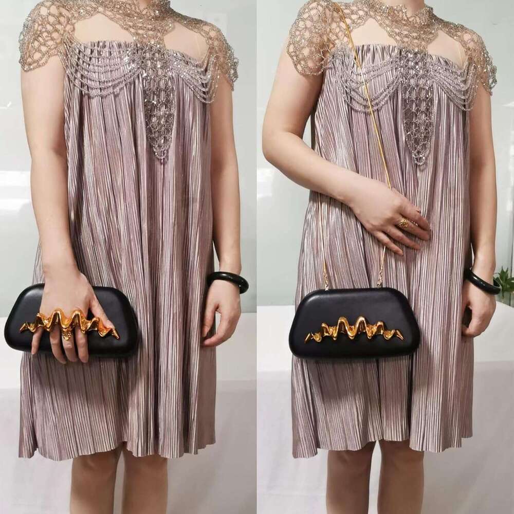 Metal Handle Handbag Detachable Chain Crossbody Shoulder Evening Bag Purse For Women Formal Wedding Party Prom