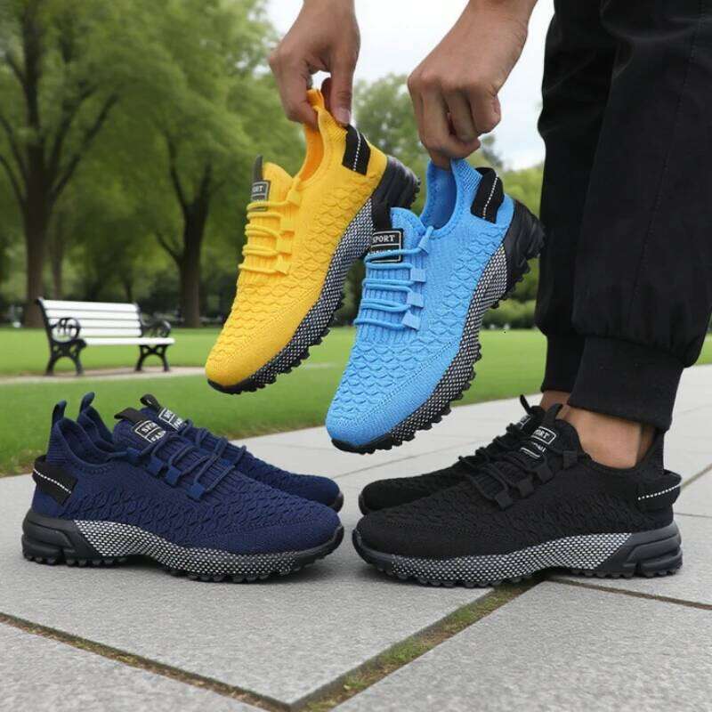 Trendy Patterned Net Men's Athletic Shoes Lightweight Breathable Stylish Woven Sneakers High Performance Mesh Men Training Kicks