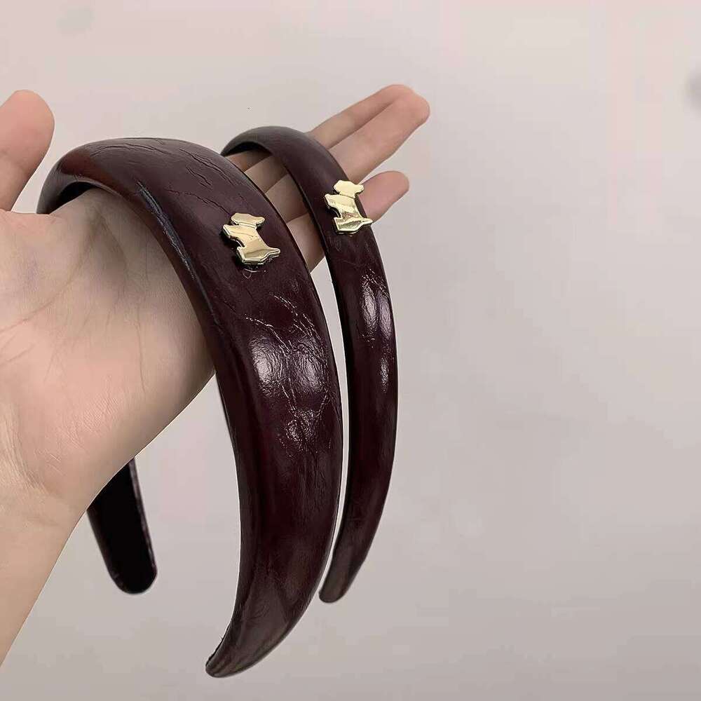 Brown gold label puppy headband for women, high crown clip, face washing hairband, hair accessory