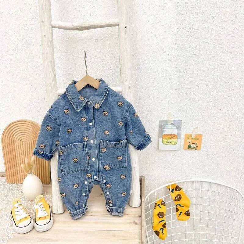 Girl Romper Autumn Newborn Kids Baby Boys Rompers Denim Bodysuit Jeans Bear Playsuit Outfits Clothes 0-24 Months FY06042 26H0224