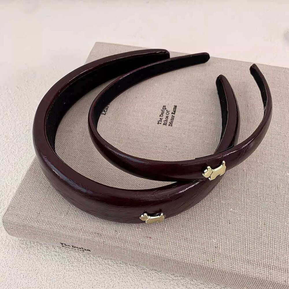 Brown gold label puppy headband for women, high crown clip, face washing hairband, hair accessory