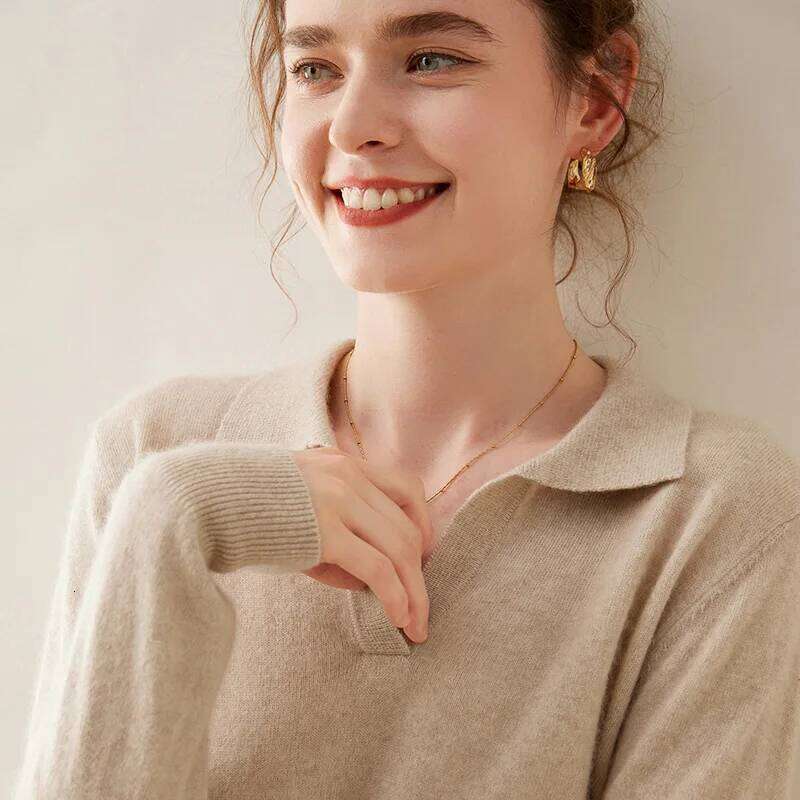 WinvyNee Women Cashmere Merino Wool Sweater Polo Neck Loose Solid Knit Tops Sweaters Casual Pullover Jumpers Autumn A1054004 26W0224