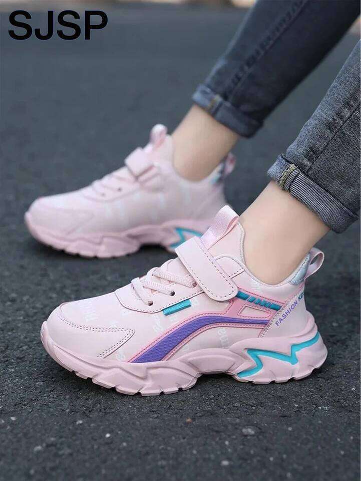 Children's Casual Pink Girls' Leather Shoes, Fashionable Lightweight Running Teenagers Aged 7-15, Student Kids' Sports Shoes for Gir 26