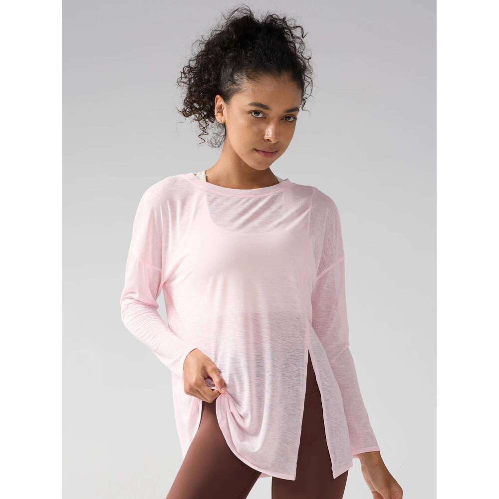 Fashion Women's Breathable Loose Quick Drying Long Sleeve Yoga Shirts Slimming Side Slits Leisure Running Fitness Cycling Tops 26Y0224