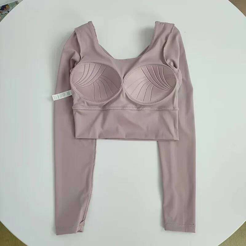 Women's Long Sleeve Yoga Outfit with Crossed Straps Beautiful Design And Fixed Chest Pads for Fitness Pilates Exercise 26Y0224