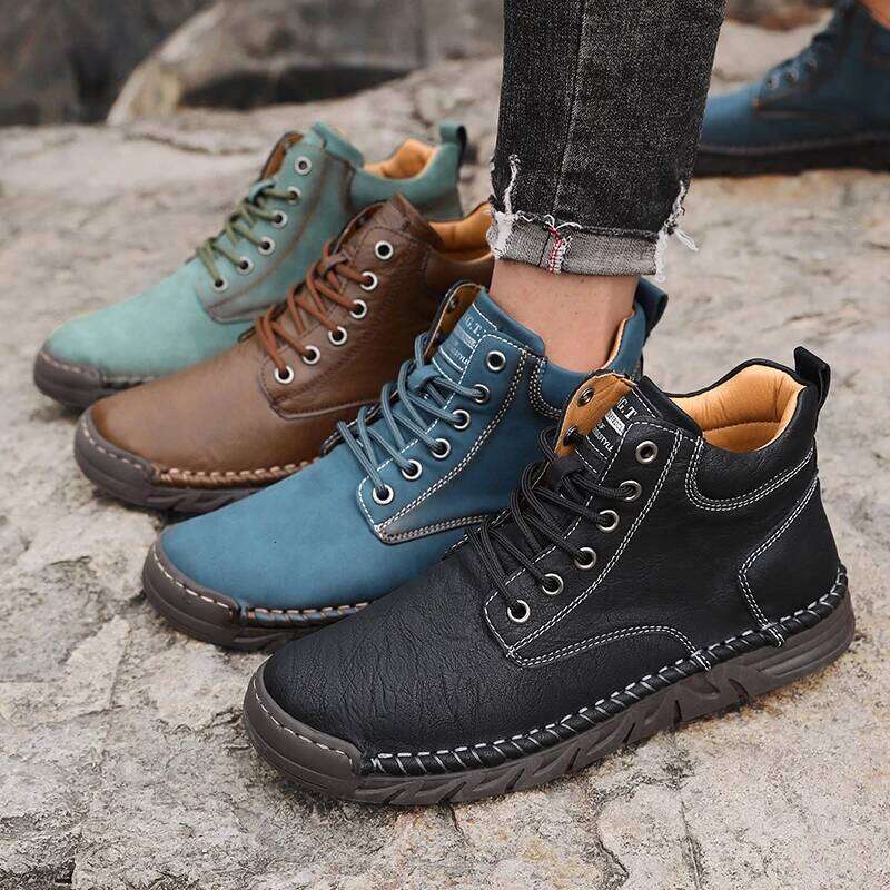 Men's Black High Top Ankle Boots Non-Slip Comfortable Casual Outdoor Sneakers for Spring Autumn 2025 Fashion Botas Hombre