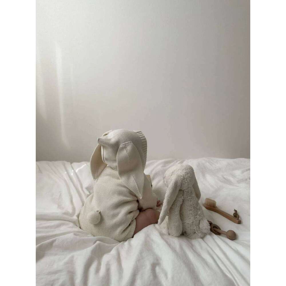 Knitted Newborn Bunny Ear Hooded Baby Girl Clothes Cotton Toddler Sweater Romper Boy Jumpsuit Playsuit 26H0224
