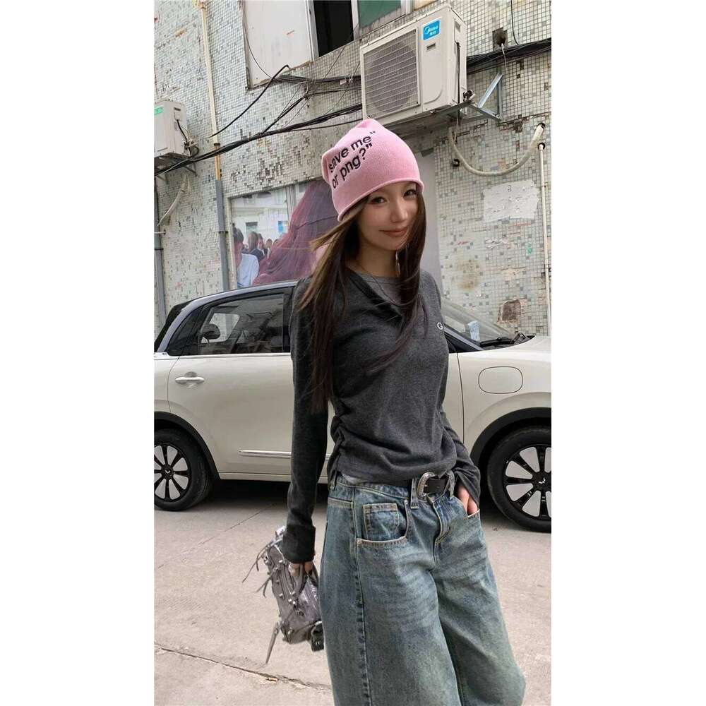 Women's fake two piece long sleeved T-shirt for autumn winter slim fit and slimming retro bottom top 26L0224