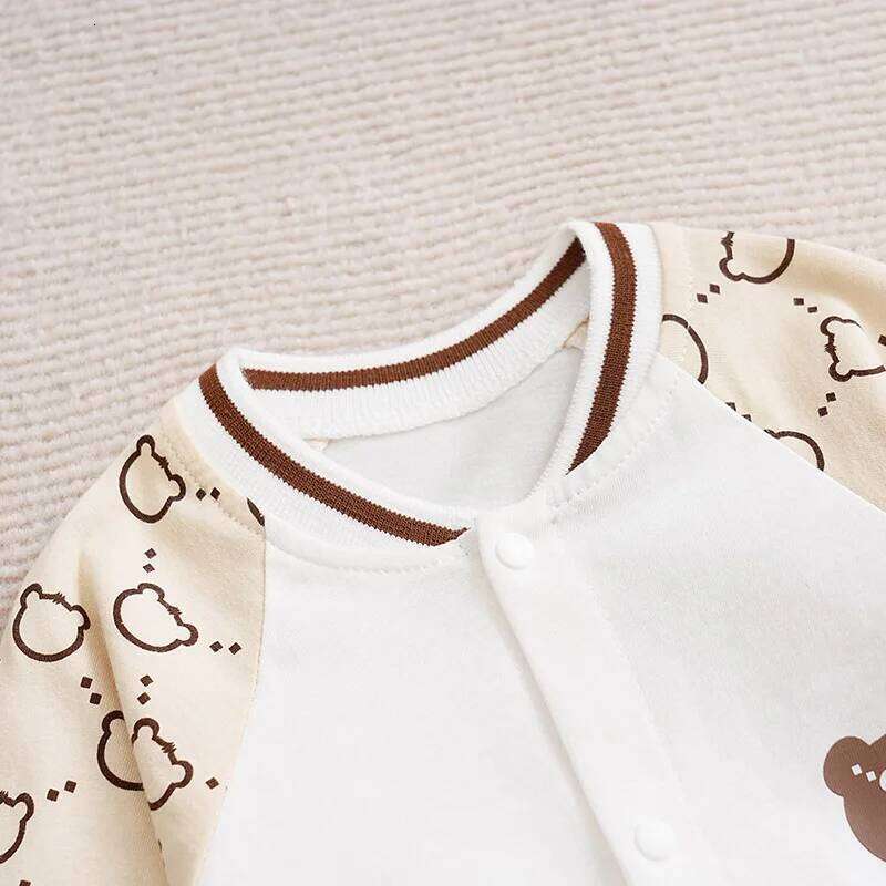 Newborn BoyAndGirl Jumpsuit Baby Cute Patchwork Color Contrast Graphic Teddy Bear Spring And Autumn Long SleevedJumpsuit 26Y0224