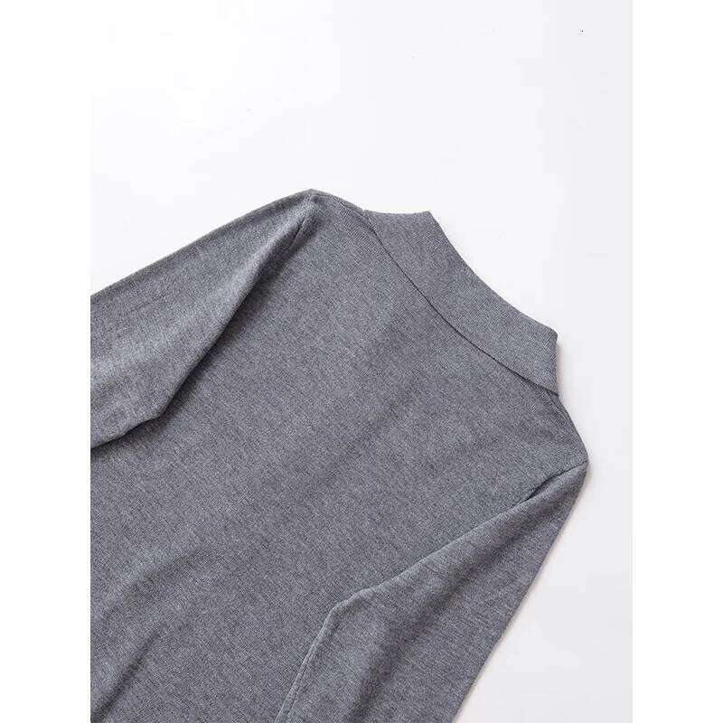 2025 Women Long Sleeve Polo Neck Sweater Casual Gray Autumn Pullover Tops 26W0224