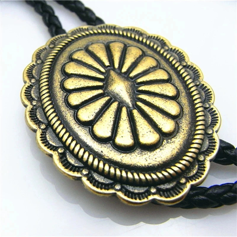 Bolo tie Retro Shirt Chain Oval Shield Poro Collar Leather Necklace Long tie Pendant 260120