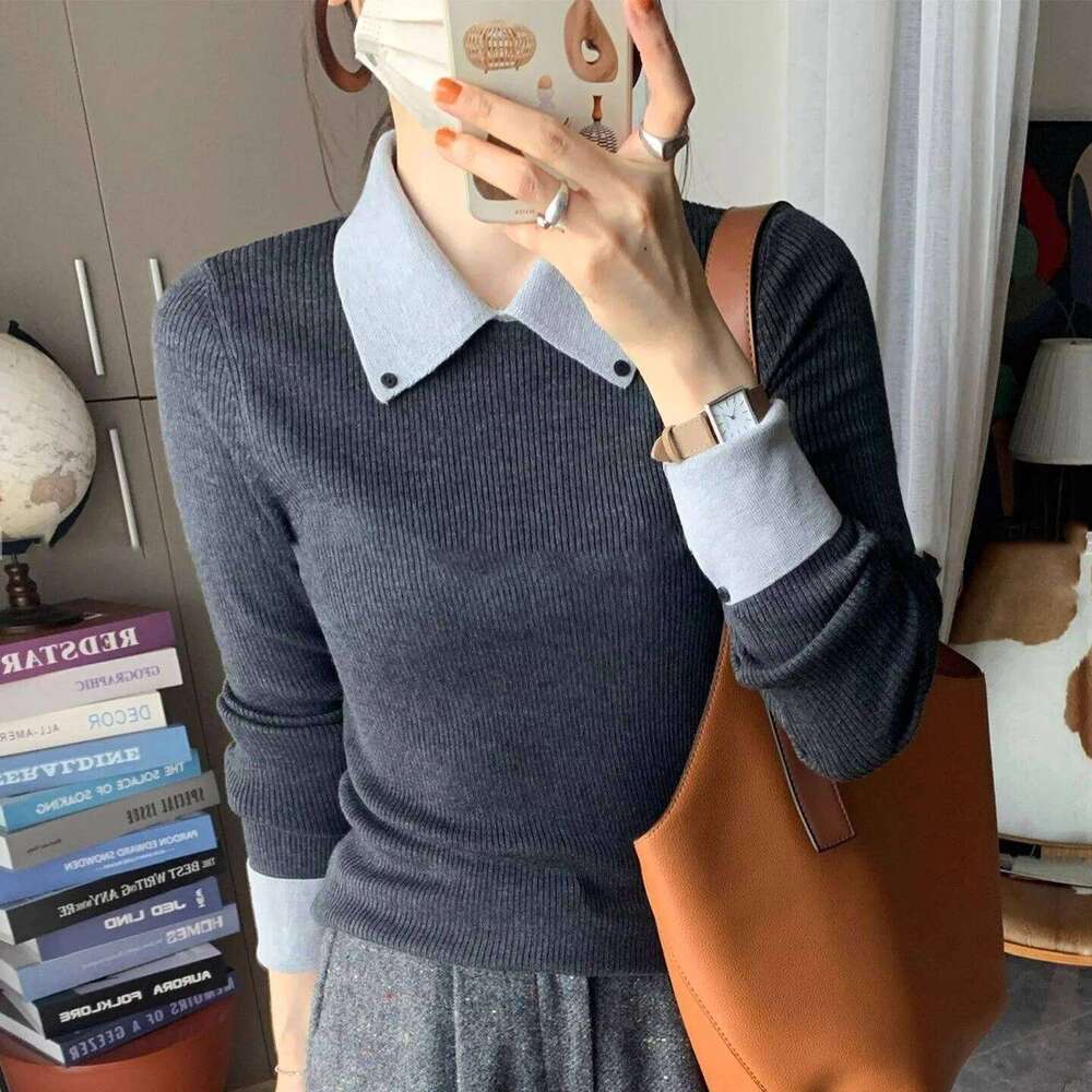 Women Sweater Polo Collar Warm Autumn Winter Bottoming Shirts Korean Fasion Kitted Pullovers Long Sleeve Slim Fit Undershirts 26W0224