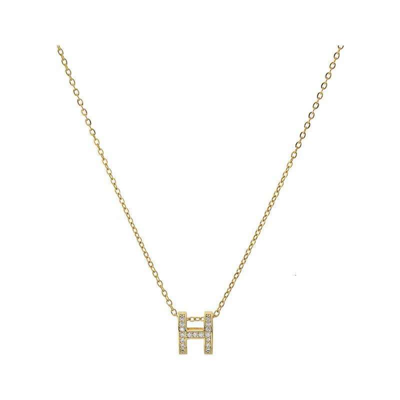 Full Diamond Letter H Titanium Steel Necklace Ins Simple Minimalist Clavicle Chain Fashion Choker For Women