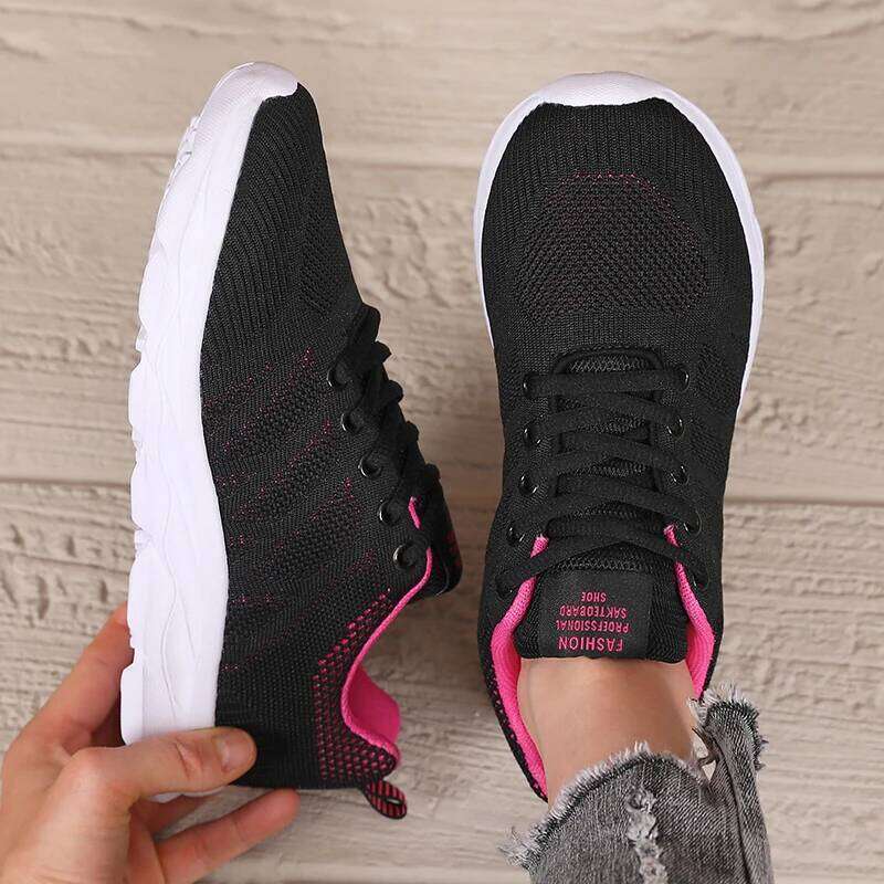 Women Sneakers Fashion Lace Up Mesh Breathable Outdoor Walking Black Dirt Resistant Daily Versatile Platform Tennis Shoes