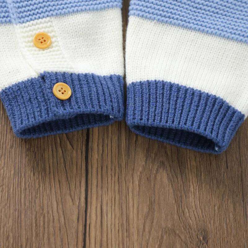 0 to 18 Months Baby Girl Boy Sweater Romper Autumn Winter Clothes Striped Crew Neck Long Sleeve Full Length Jumpsuit 26H0224