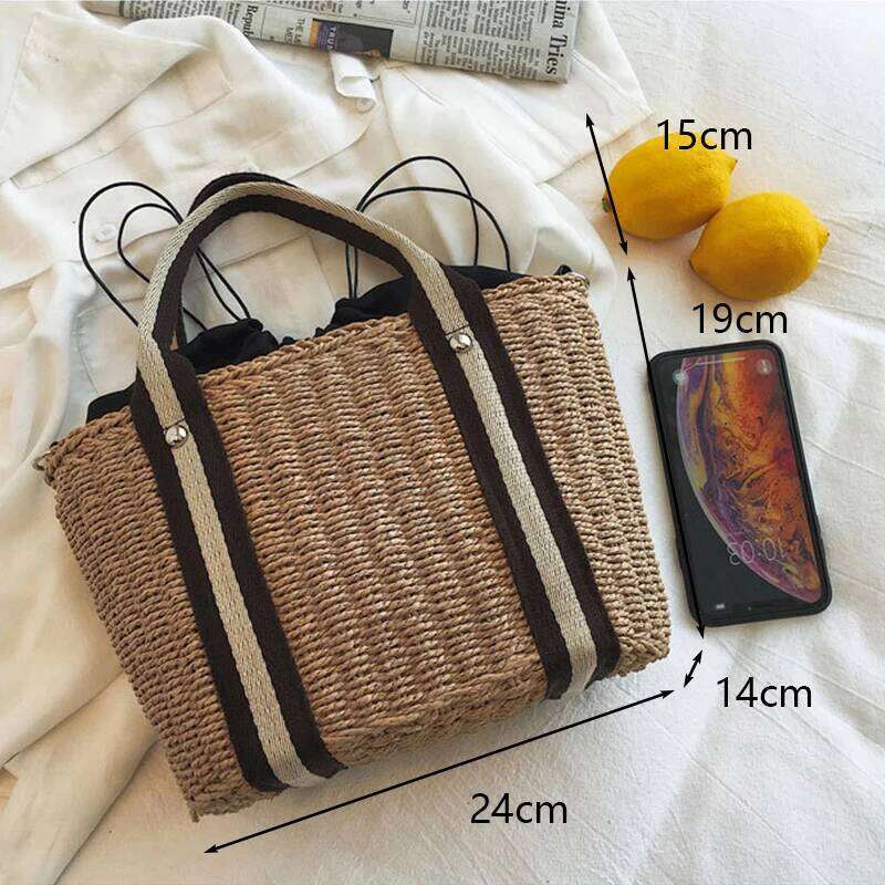 Summer Handmade Woven Bags for Women, Beach Rattan Knitted Handbags Totes Bohemia Ladies Basket Crossbody Shoulder Bag Z260224
