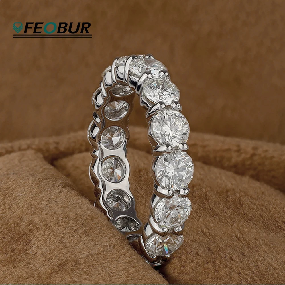 FEOBUR 2/3/4/5mm Ring 18k White Gold Plated S925 Silver Diamond Engagement Rings for Women Men Wedding Band 260124