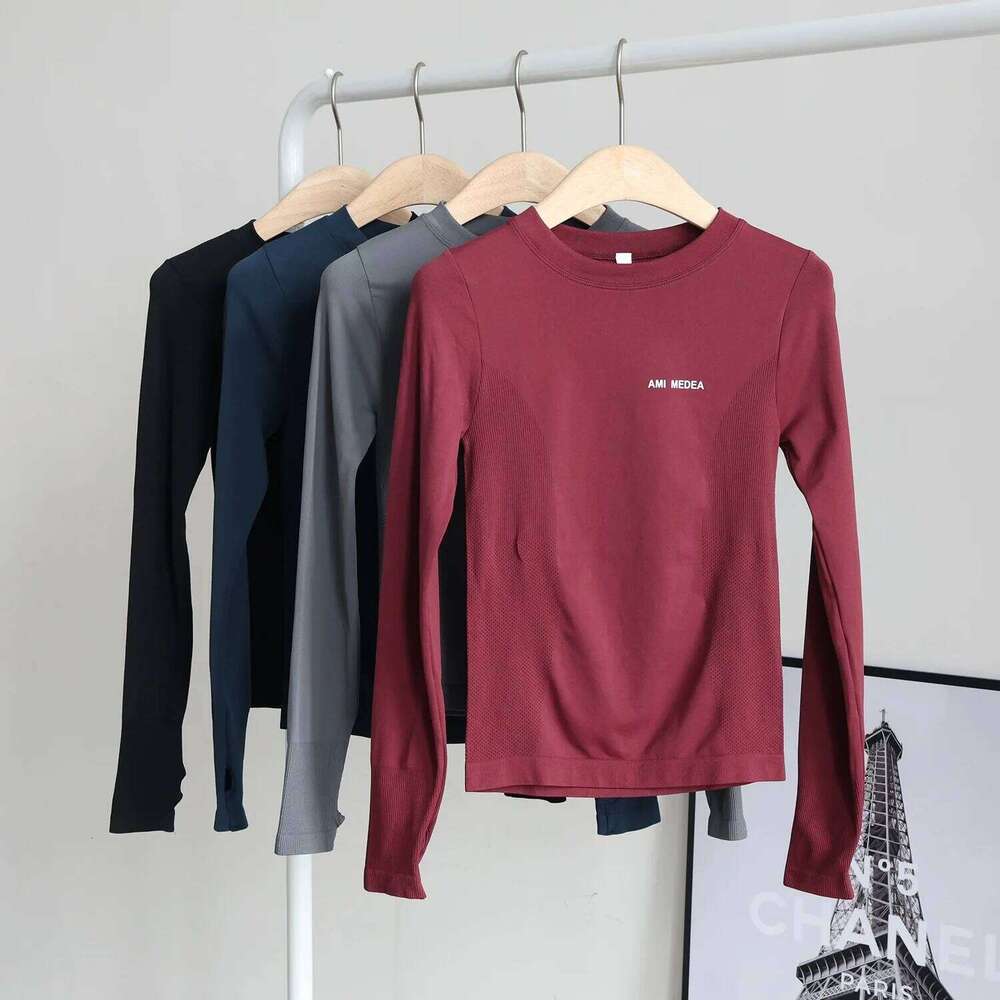 Women's Long-Sleeve Fingerless Round Neck Sports Top, Running Quick-Dry T-Shirt, Tight and Sexy Yoga Fitness Wear 26Y0224