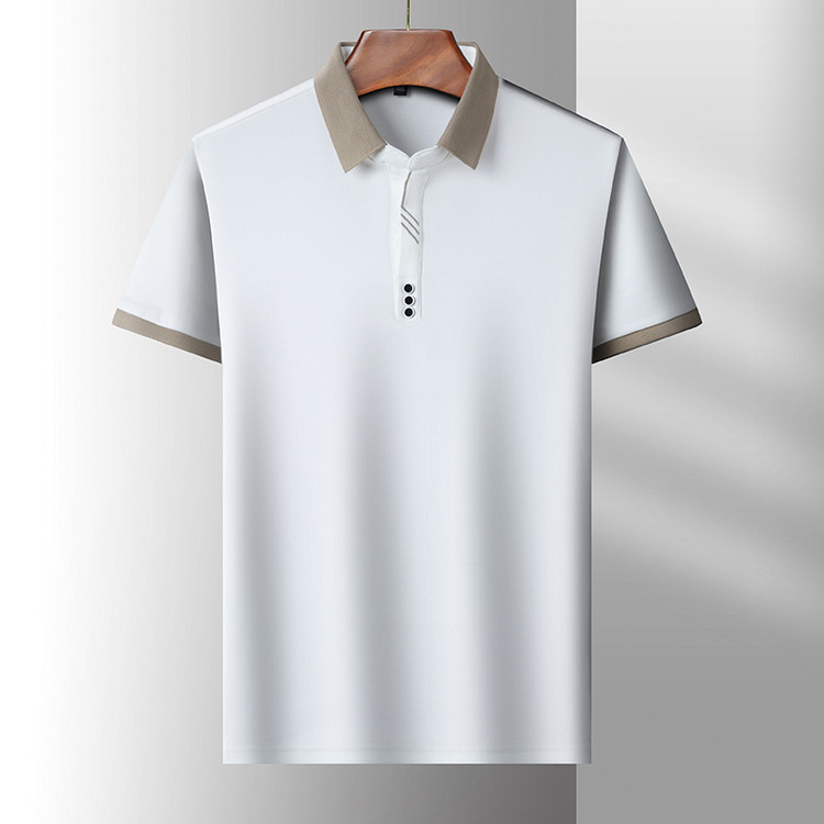 Men's Polo Black Tee Summer T-Shirts Wrinkle-Resistant Short Sleeve with Contrast Trim Premium Office Casual Men's Clothing