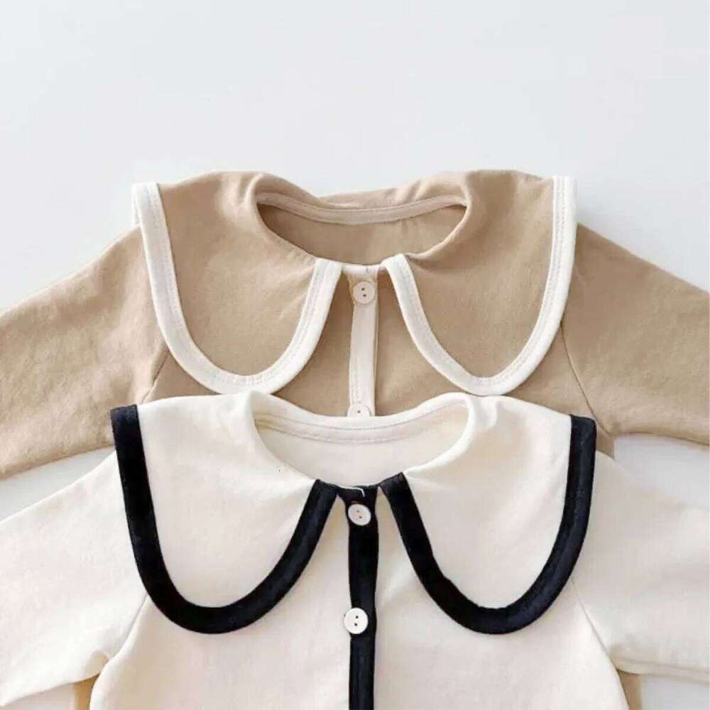 Newborn Rompers Peter Pan Collar Patchwork Toddler Boys Bodysuits Spring Kids Baby Girls Onesie Jumpsuits Infant Overalls 26H0224
