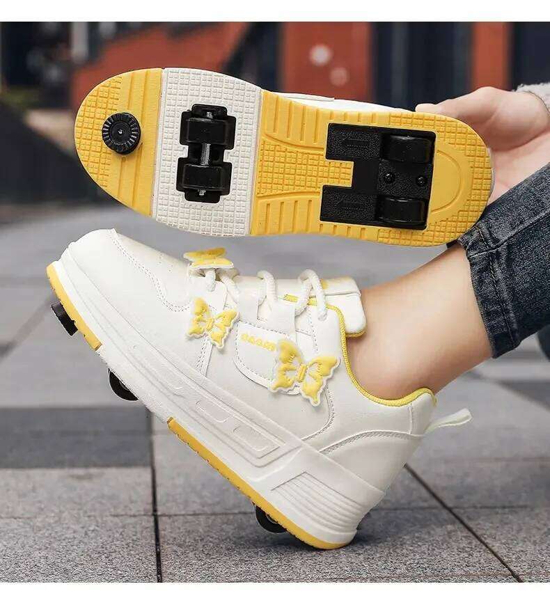 New 4-wheel with brakes and butterfly patterns Children's outdoor walking shoes kids sneakers 26W0224