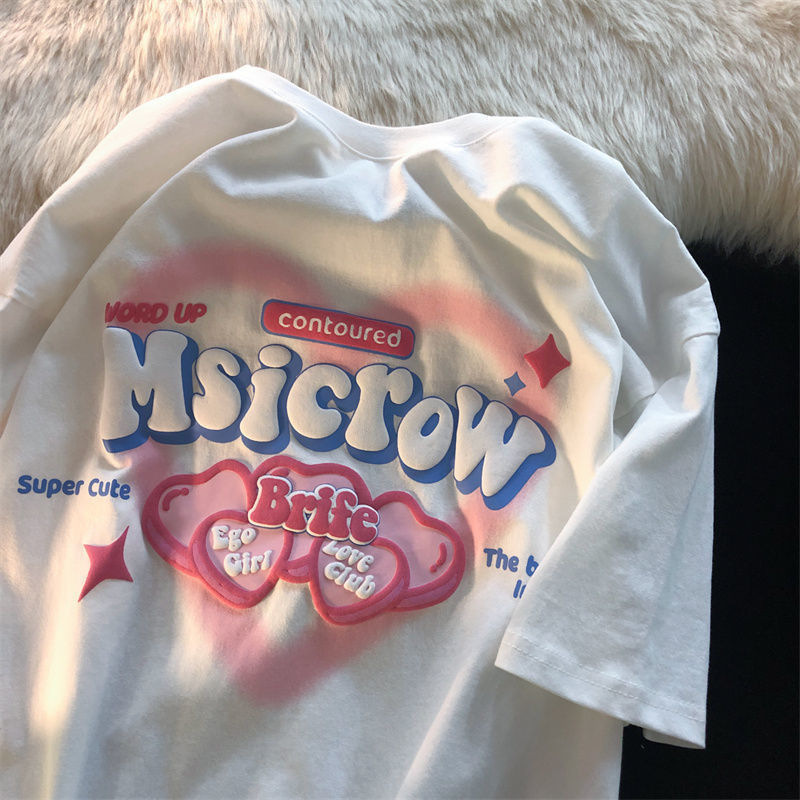 Women's Oversize Shoulder Short Sleeve Tee Summer 2026 New Arrival American Style Best Friends & Couple Matching Tops Trendy