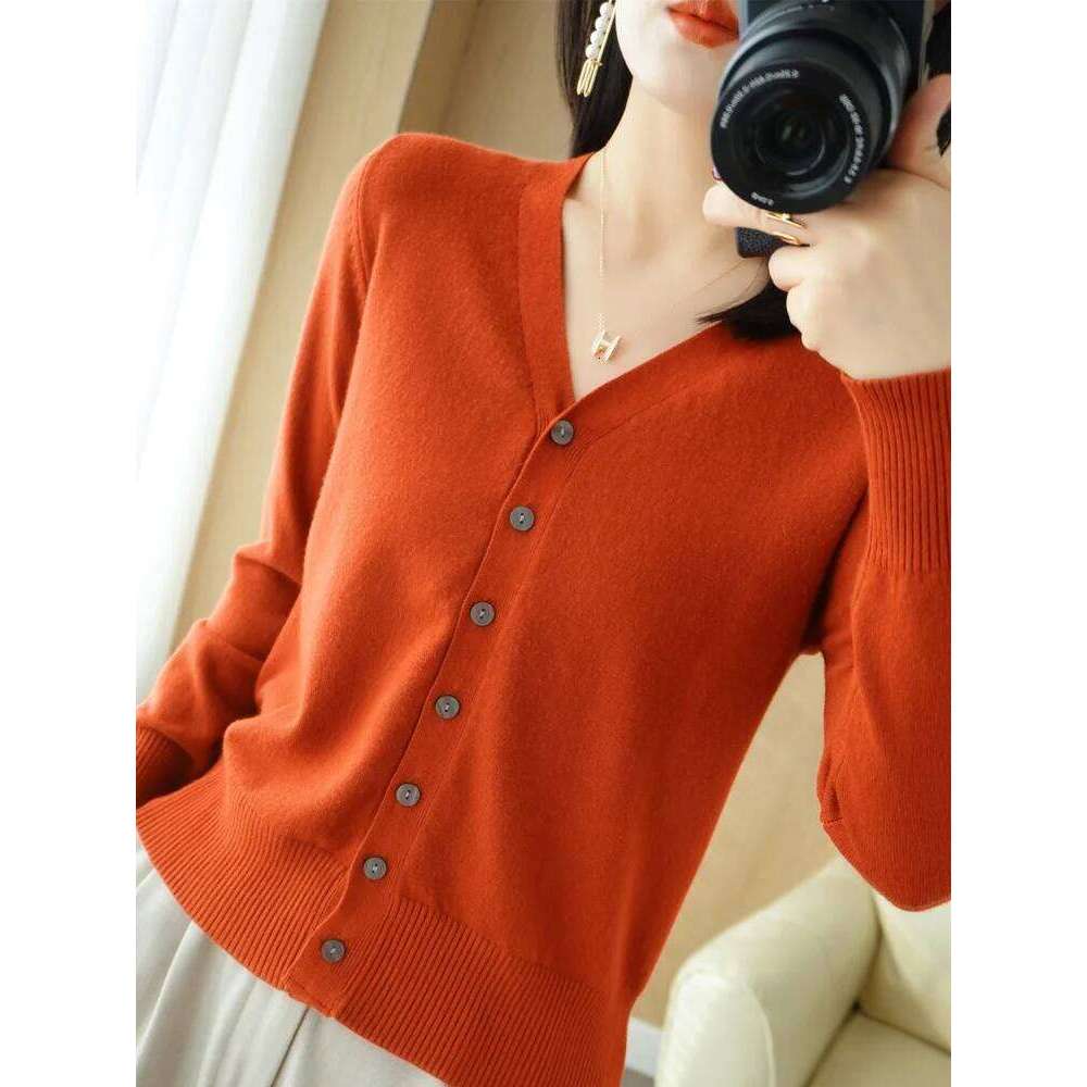 Early Autumn New Andy Cashmere Knit Cardigan V-Neck Solid Color Fashion High-Grade Comfortable Loose Casual Knitwear -GH021 26L0224