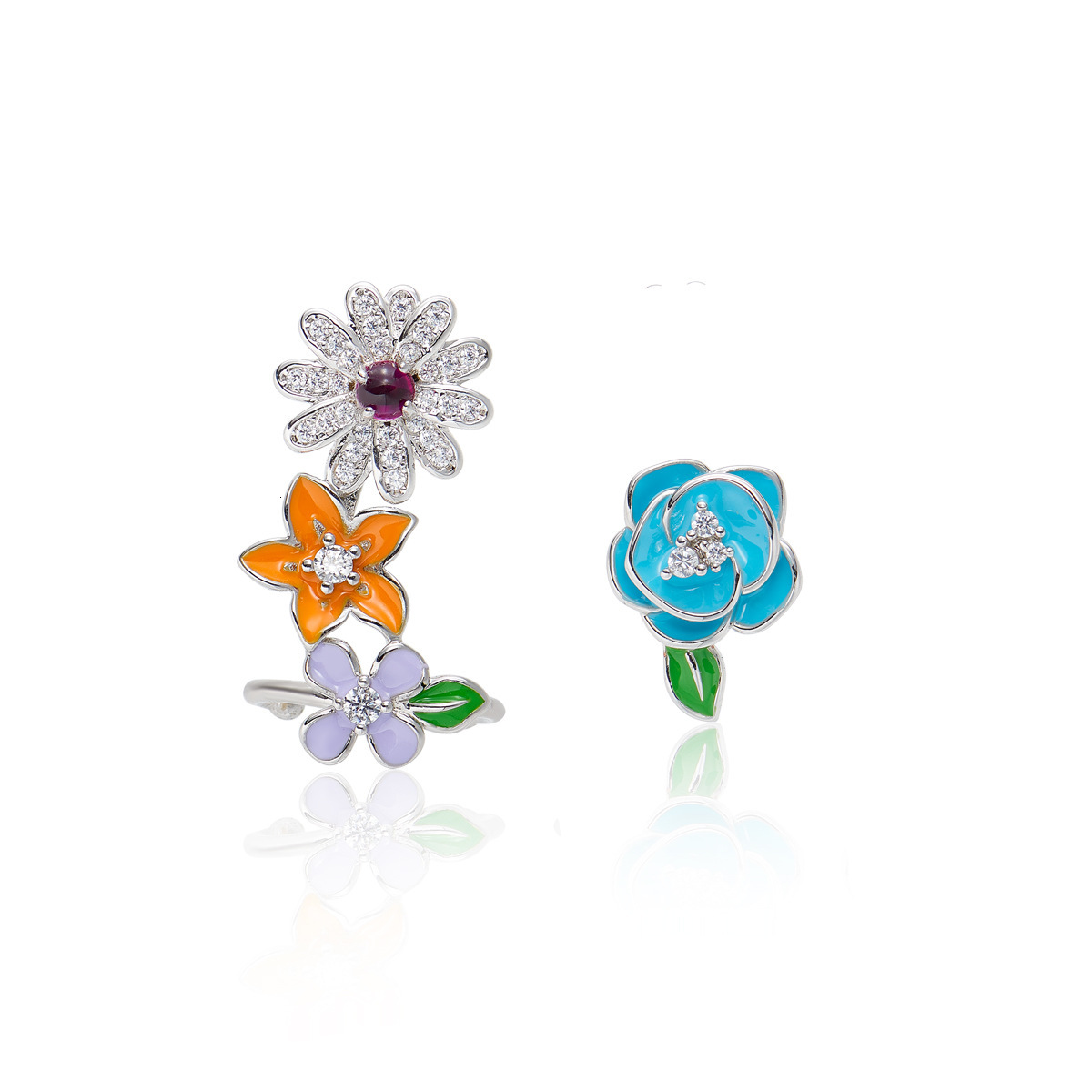 Earrings New Model Monet Garden Ear Clips, Earrings Gold-Plated Small Daisy Floral Asymmetric Design Earrings, Fashionable Women's Earrings