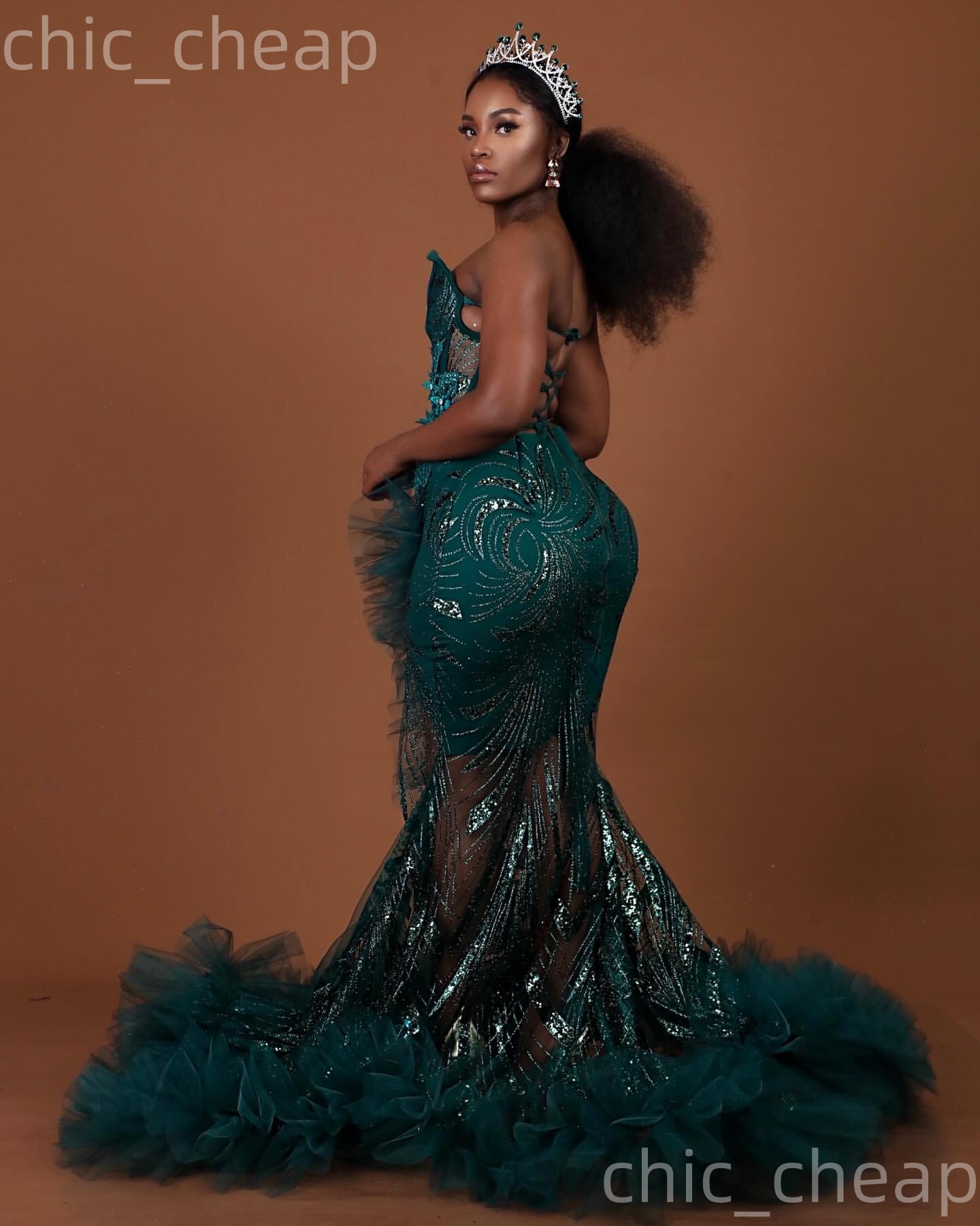 Aso Ebi Dark Green Mermaid Prom Dresses 2026 Applique High Split Sequined Evening Formal Party Second Birthday Engagement Gowns Dress For Special Occa