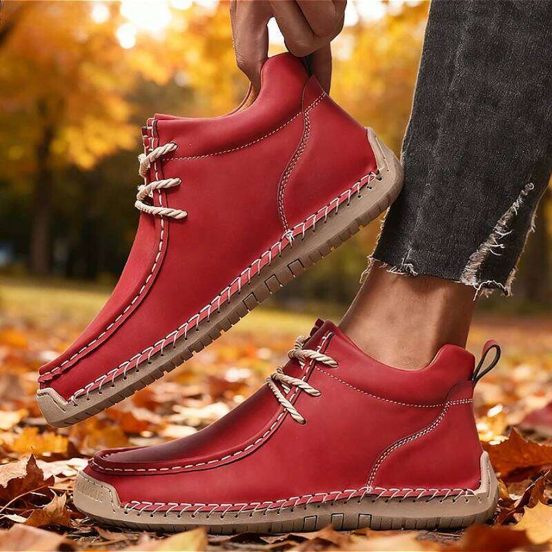 Wide Toe Boots Mid Top for Spring / Autumn Retro Anti Slip Workwear Fashion Soft Sole Breathable Walking Shoes Women