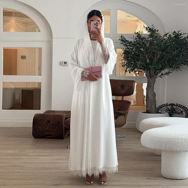 Ethnic Clothing Abaya Factory OEM/ODM Dubai Luxury EID Islamic Muslim Women Dress Gorgeous Lace Modest Kimono Lace Open Summer Set