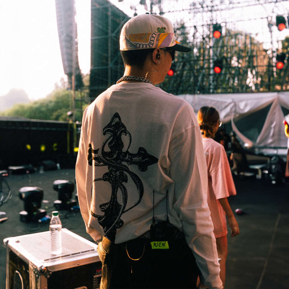 Asen's Same STK Smalltownkid Black And White Cross Long-Sleeve T-Shirt, Suitable For Layering, American Retro Style