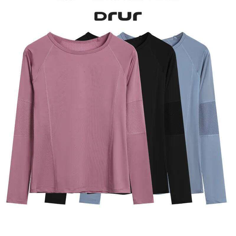 DRUR Women Yoga Top Long Sleeve Breathable Quick Dry Sports Shirt Loose Fit Workout Running Tee Gym Clothes Cycling Sweatshirts 26Y0224