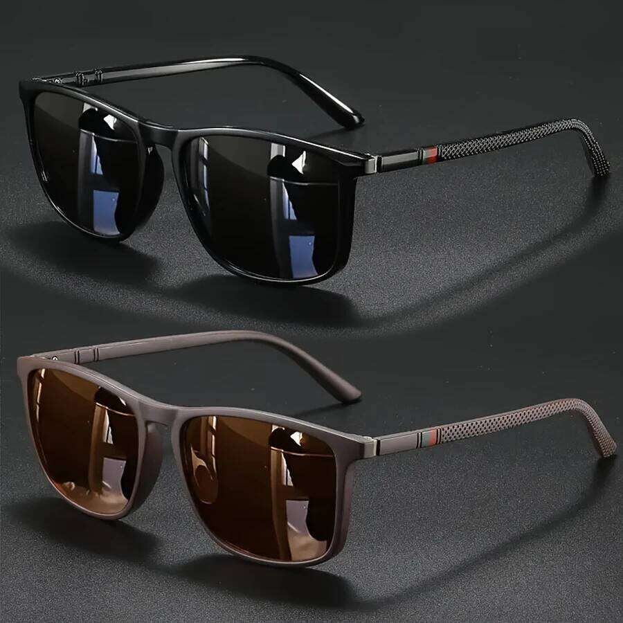 2pcs Luxury Square Vintage Polarized Cycling Sunglasses Men Women Fashion Travel Driving Fishing Sun Glasses Male Eyewear UV400 26W0224