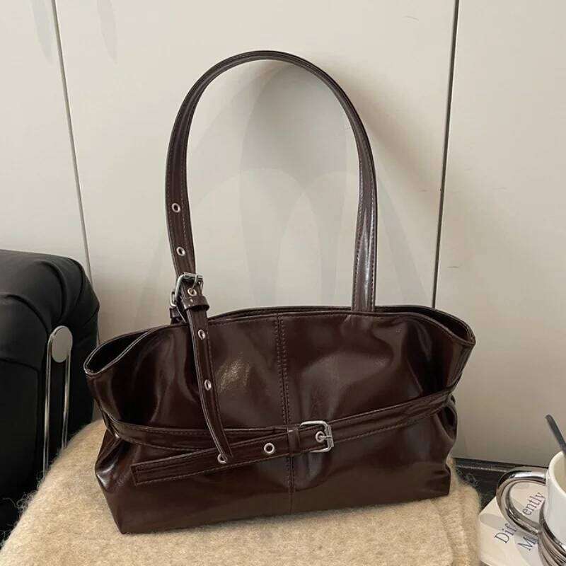 Fashion Simple Women's Underarm Korean Belt Buckle Design Large Capacity High-end Leather Versatile Waist Shoulder Bag Z260224