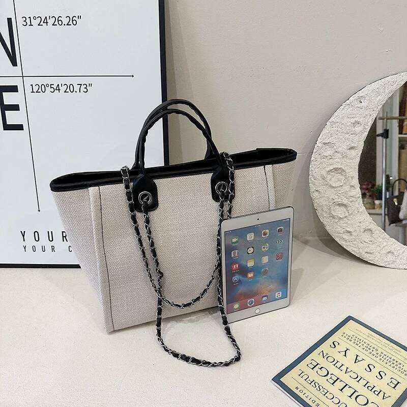 Fashion Simple Handbags Canvas Casual Large Capacity Chain Zipper Women's Shoulder Tote Bag For Commute Shopping Z260224