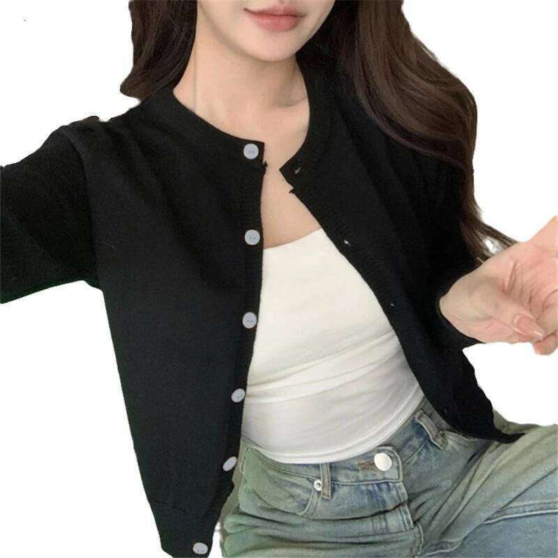 Red Cardigan Knit Early Autumn Women Clothes New 2024 Outdoor Crop Sweater Outerwear Long Sleeve Top Bottoming Shirt 26L0224