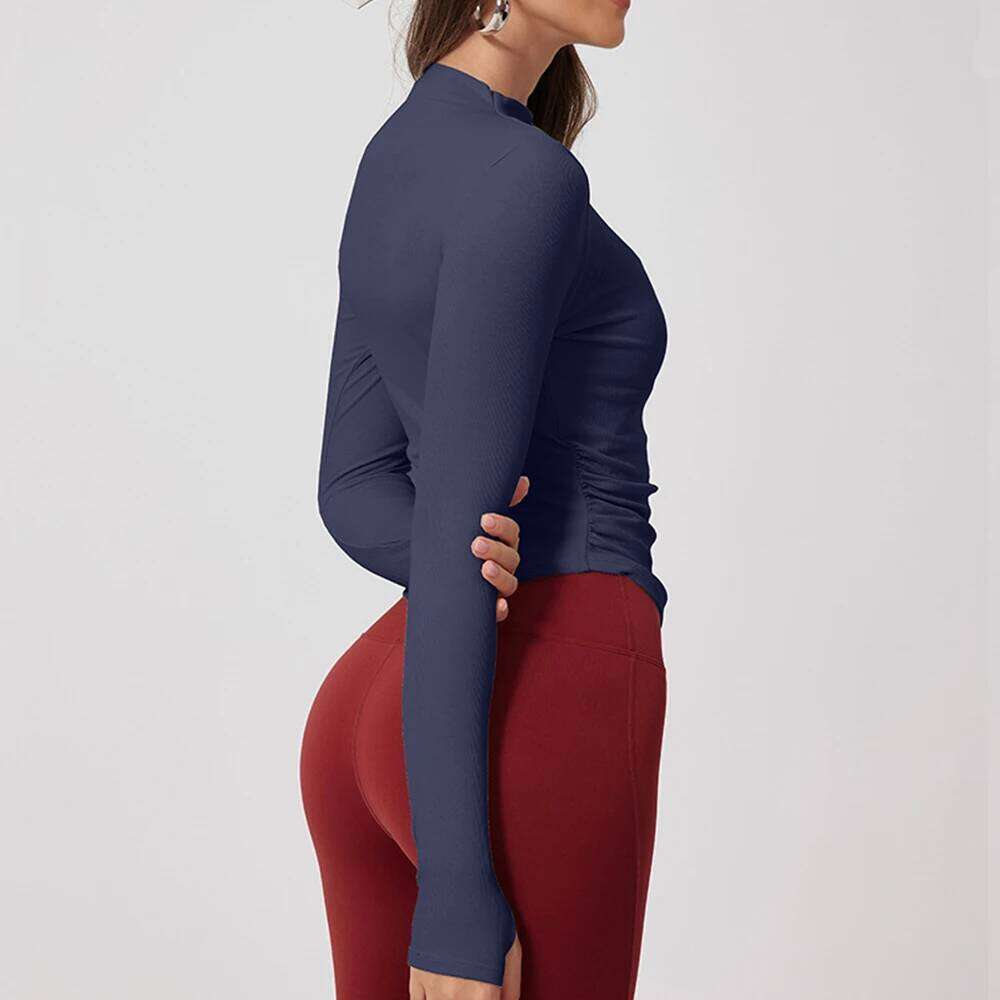 Women Full Zipper Thumbholes Yoga Thread Gym Fitness Running Female Stretch Long Sleeve Outdoor Workout Shirts 26Y0224