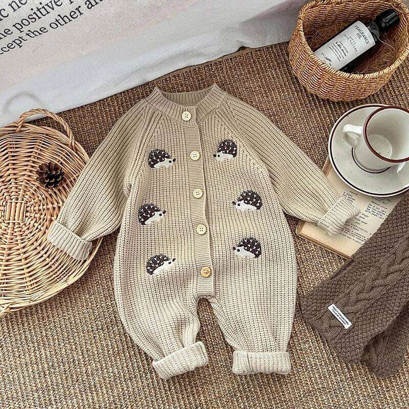 Spring New Baby Clothes Animal Embroidery Girls Rompers Single Breast Boys Jumpsuits 26H0224