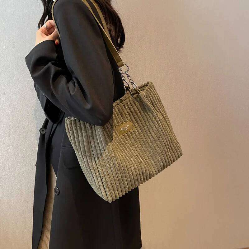 Corduroy Single Shoulder Handbag Cotton Shopping Bag Commuter Handbag, Suitable for Women's Daily Travel Use-ll Z260224