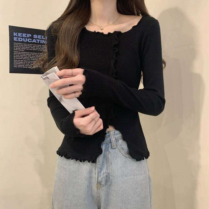 Skinny Knitted Shirt Women Pullover Sweater Tops Spring Autumn Female Long Sleeve Elastic V-neck Slim Knit Bottoming Shirts 26L0224