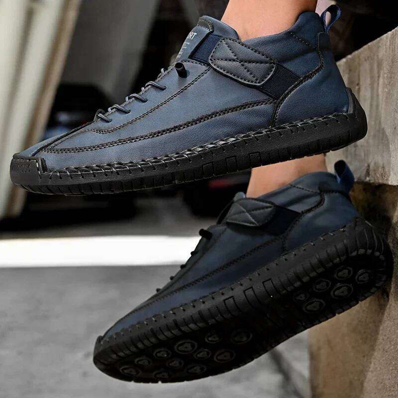 British Men's Luxury Brand Fashion Trend Soft Soled Loafers Flat Bottomed Breathable Summer Casual Versatile Lace Up Shoes