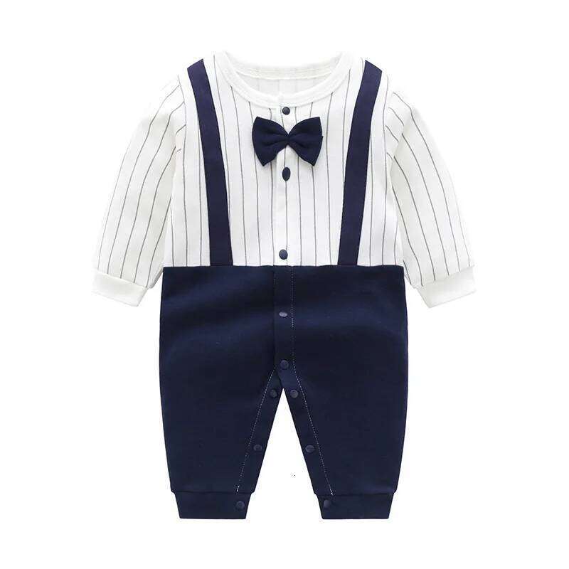 New Baby Boys 100% Cotton Formal Romper Clothes Toddler Kids Gentleman Outfit One-Piece Clothing Handsome Jumpsuit Party Suit 26H0224