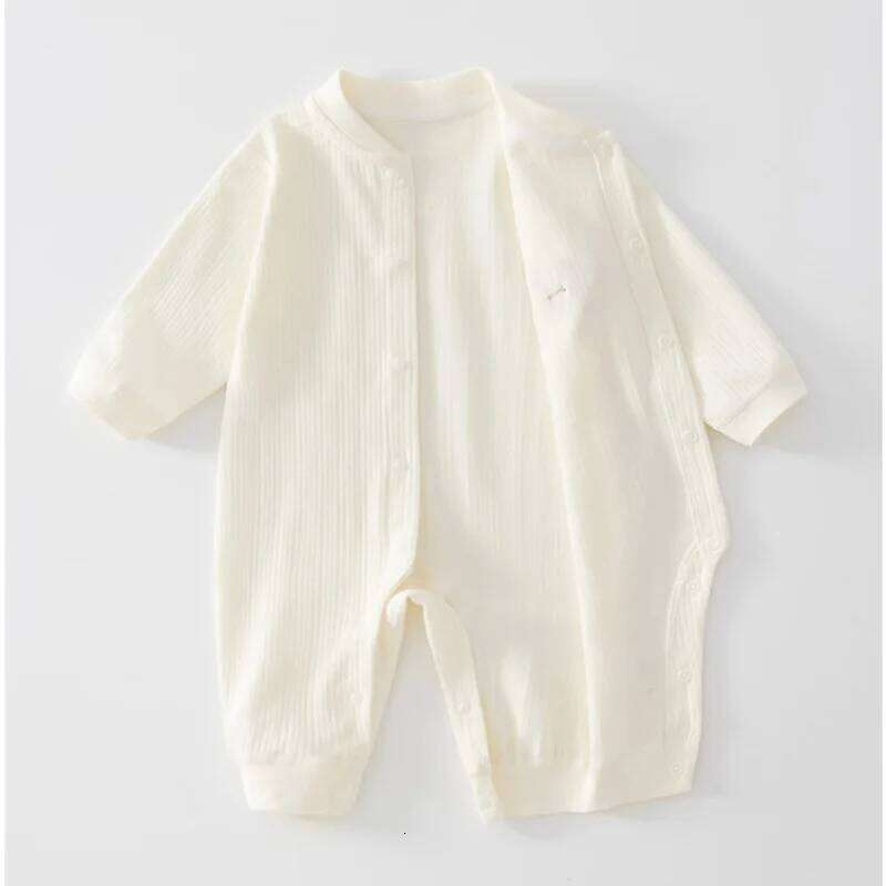 Newborn Boys Girls Bodysuit Spring 0-2Y Cotton Baby Romper Ribbed Texture Cute Patch Button Closure Soft Infant Jumpsuit Clothes 26H0224