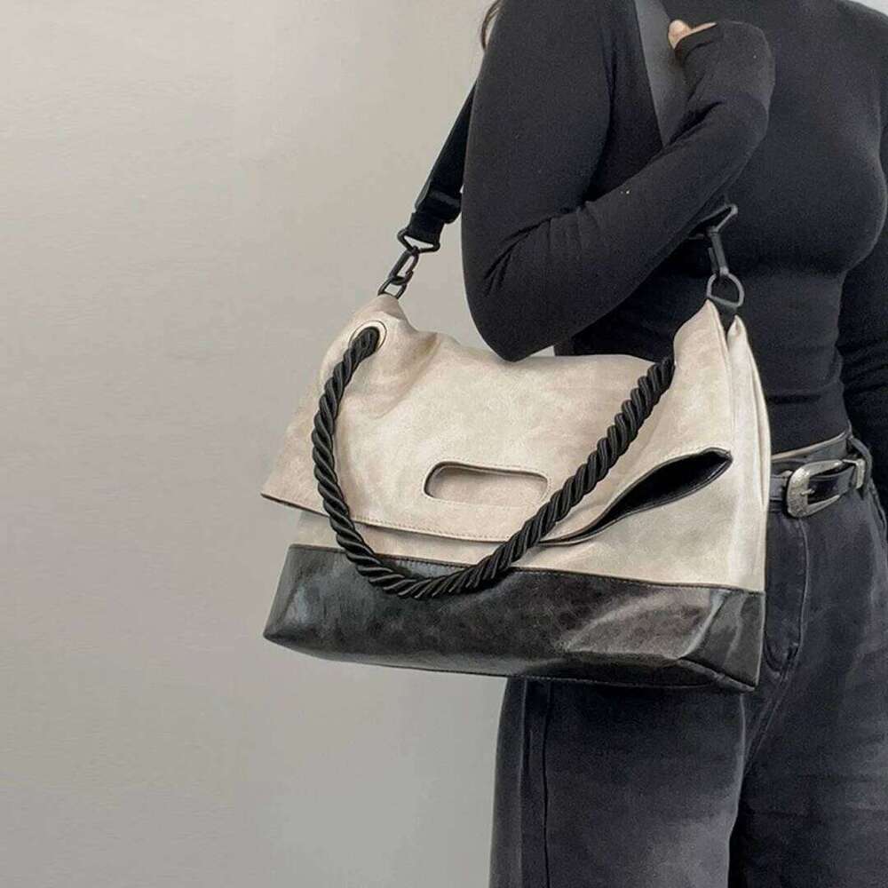 Large capacity contrasting color for women 2024 new fashionable commuting tote versatile casual shoulder crossbody bag Z260224