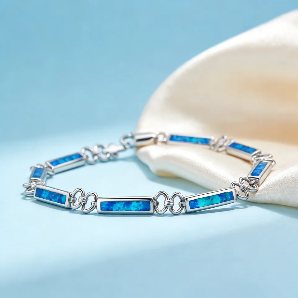 Real Silver Color Bracelets Blue Opal Fine Jewelry Trendy Women Friendship Charms Bracelets Gift for Women 260208